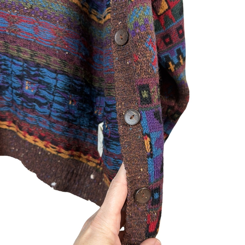 Woolrich Cardigan Sweater Womens S Brown Multi Fair Isle Vintage 90s Handframed - Picture 8 of 13